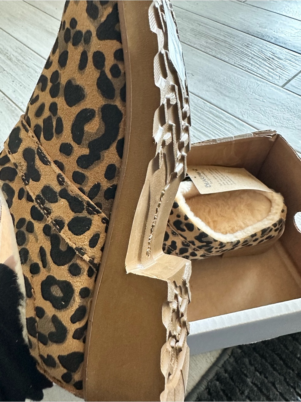 BearPaw Leopard Print Slip-On Clogs in Tan and Black - Picture 3 of 5